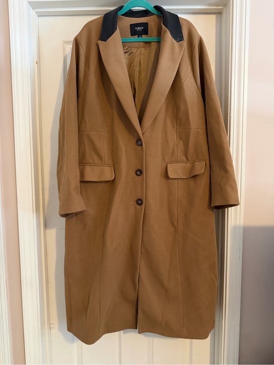 torrid Jackets & Blazers - Torrid Tan Longline Coat with Faux Leather Collar